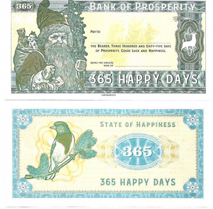 !!! BANK OF PROSPERITY = FANTASY NOTE = 365 HAPPY DAYS - (2018) - UNC