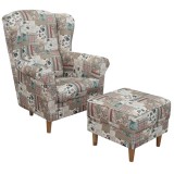 Cumpara ieftin Fotoliu cu taburet tapiterie textil patchwork Viorica 86x72x105 cm
