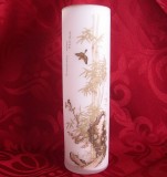 VAZA STICLA JAPONIA DESIGN ORIENTAL CU PASARI FROSTED GLASS 20.5 CM