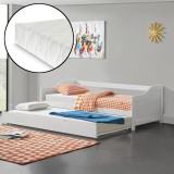 Canapea Perla cu pat suplimentar extensibil si 2 saltele alb [en.casa] HausGarden Leisure