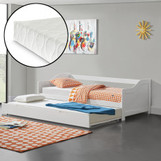 Canapea Perla cu pat suplimentar extensibil si 2 saltele alb [en.casa] HausGarden Leisure