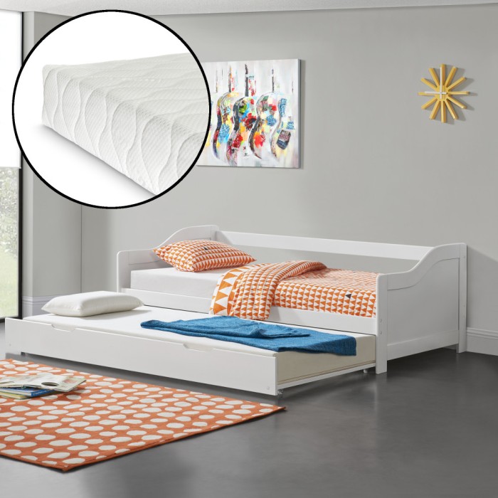 Canapea Perla cu pat suplimentar extensibil si 2 saltele alb [en.casa] HausGarden Leisure