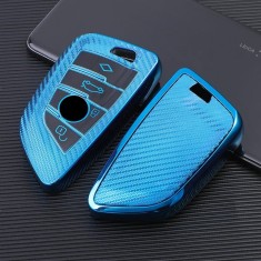 Husa Cheie Smartkey BMW 3 4 Butoane Seria G ALBASTRA TPU+PC Carbon