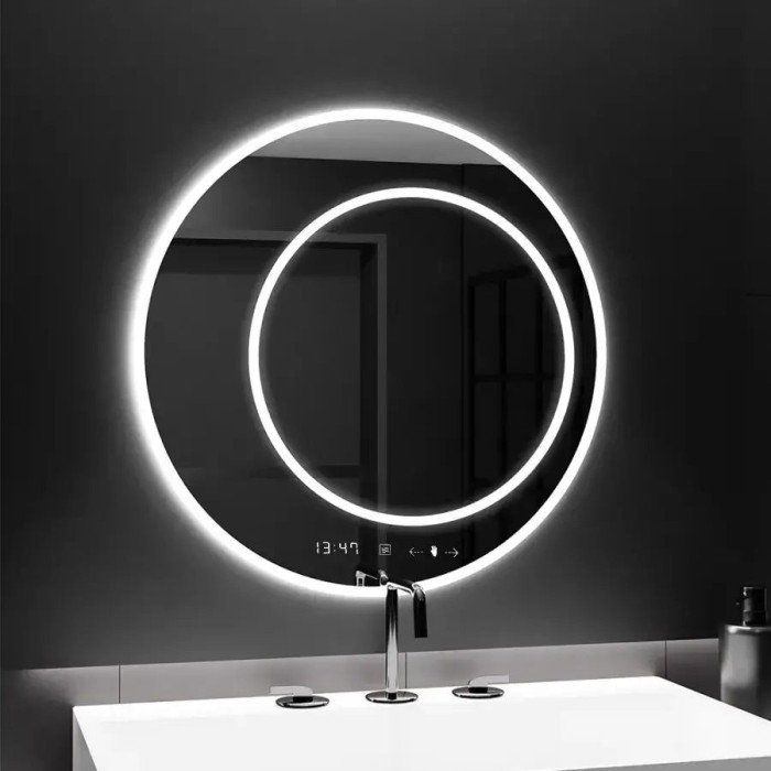 Oglinda LED Rotunda, 60cm, July Touch Marcello, Sistem Dezaburire, Ceas &amp; Termometru, Dimabila ModernLight Concept