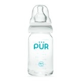 Biberon din sticla rezistenta la soc termic, 130ml, PUR