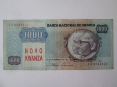 Rară! Angola 1000 Novo Kwanza 1987 cu supratipar,bancnota din imagini foto