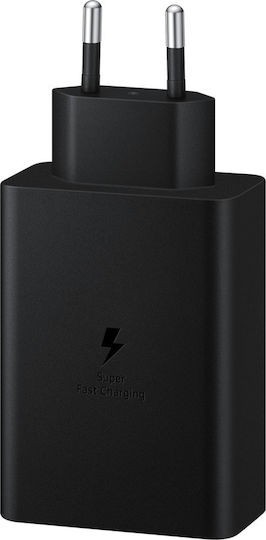 &Icirc;ncărcător Rețea Super Fast Charging Samsung Trio, Cu Cablu, USB-C 65W / USB-C 25W / USB-A 15W, Negru, Blister EP-T6530NBEGEU