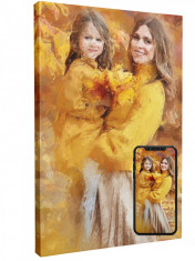 Tablou canvas personalizat, cu fotografia Mama Fiica, in stil pictura in ulei, Intaglio, color, print pe panza Premium foto