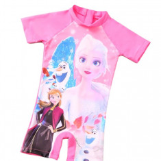 Costum de baie Copii THK03, protectie UV, Roz deschis cu desene Printesa Elsa si Ana - 7-8 ani