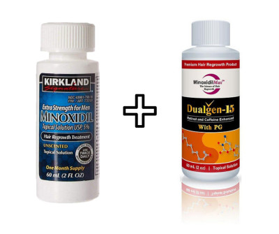 Minoxidil Dualgen 15% Cu PG + Minoxidil Kirkland 5%, 2 luni aplicare foto