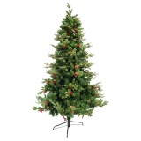 Brad artificial decorat cu conuri pin rosii de craciun bogat, inaltime 1.8 m, 774 ramuri, suport metalic inclus, verde, Oem