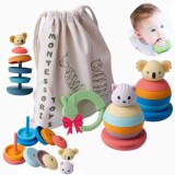 Set de 2 jucarii educationale Montessori BoodiBou, silicon, multicolor, 13 x 8,8 cm