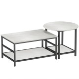 Set 2 Masute de Cafea cu 2 Niveluri din PAL si Otel, Masuta Dreptunghiulara si Masuta Rotunda cu Blat Efect Marmura, Alb si Negru HOMCOM | Aosom RO
