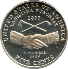 Statele Unite (SUA) - Fasic (40 monede) 5 centi 2004 D (Comemorativa: strangere de mana) KM-360 UNC !!!
