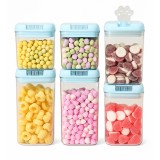 Set 6 recipiente depozitare alimente din plastic &acirc; 0.5l, 0.8l, 1.2l &acirc; capace albastre, cutii etanse pentru cereale, gustari, frigider sau camara