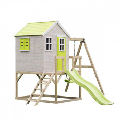 Casuta de gradina cu platforma, tobogan si leagan, Lime Lodge, Wendi Toys