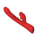 Vibrator dublu INTOYOU Trixy, cu aplicație, design cu stimulator &icirc;n formă de gură și 3 bile cu funcție de tapping, 9 funcții de mușcături, roșu