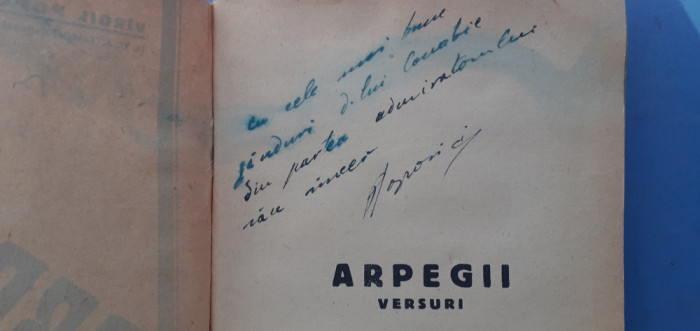ARPEGII.VERSURI-VIRGIL POPOVICI CU DEDICATIE SI SEMNATURA -1939 R2.