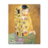 Tablou celebru pictat manual, The Kiss, Sarutul, 50x40cm ulei pe panza, reproducere Gustav Klimt, gata de agatat pe perete