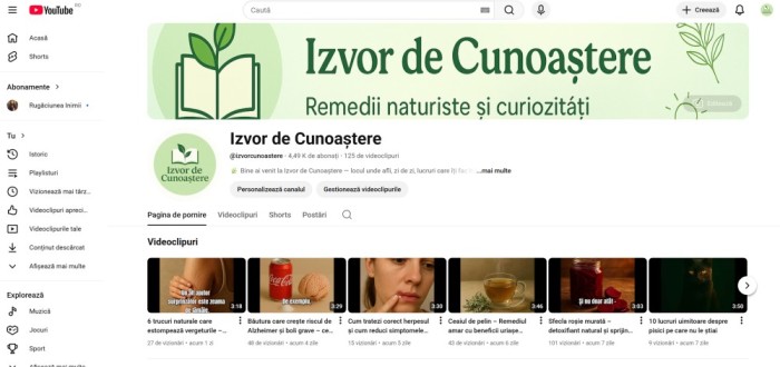 V&acirc;nd canal YouTube 5.000 abonați &ndash; nișă remedii naturiste