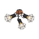 Plafoniera Industrial Klausen Skull PL3 3xE27 Metal Lemn Negru Maro 24x48x48cm Corp Iluminat Modern Elegant pentru Living Design Urban Rafinat