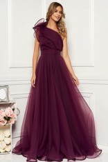 Rochie Ana Radu mov de lux pe umar croi in clos captusita pe interior accesorizata cu cordon foto