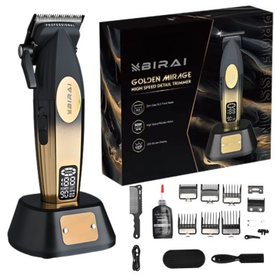 Masina De Tuns Profesionala BIRAI Golden Mirage, Acumulator, Stand Incarcare, Motor Puternic 9000 RPM, Afisaj LED, Incarcare Super Rapida USB, Reziste foto