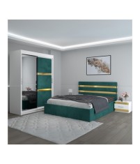 Dormitor Clio Verde Cu Dulap Tapitat 160x200cm