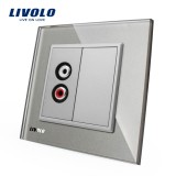 Cumpara ieftin Priza audio simpla Livolo gri, cu rama din sticla pentru montaj &icirc;n perete