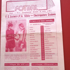 Program meci fotbal "SOIMII" IPA SIBIU - ELECTROPUTERE CRAIOVA (06.10.1985)