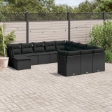 Gossi set canapele de gradina, 12 piese, cu perne, negru, poliratan