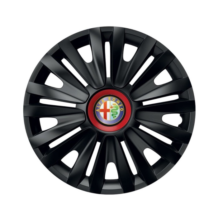 Set 4 capace roti Negre Cu Inel Rosu Royal R15 Compatibil Cu Alfa Romeo