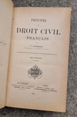 F. Laurent - Principes de Droit Civil Francais Tome II foto