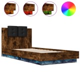 Cumpara ieftin Cadru de pat cu tablie si LED, stejar fumuriu, 100x200 cm