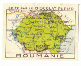 5551 - HARTA ROMANIEI, Reclama Ciocolata Pupier (6,5/5 cm) - carton reclama, Necirculata, Printata