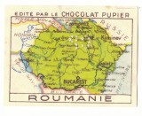 5551 - HARTA ROMANIEI, Reclama Ciocolata Pupier (6,5/5 cm) - carton reclama