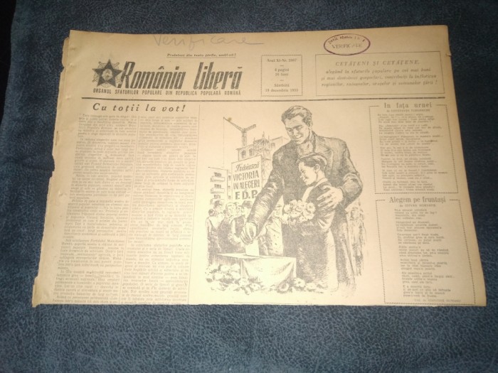 ZIARUL ROMANIA LIBERA 19 DECEMBRIE 1953 ALEGERI
