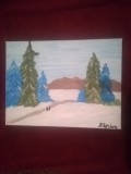 TABLOU PE PANZA CU SASIU NOU 30X40 CM PEISAJ DE IARNA PRET DOAR 10 LEI