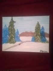 TABLOU PE PANZA CU SASIU NOU 30X40 CM PEISAJ DE IARNA PRET DOAR 10 LEI