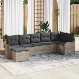 VidaXL Set de canapele pentru grădină cu pernă 7 pcs Gri Rattan poli
