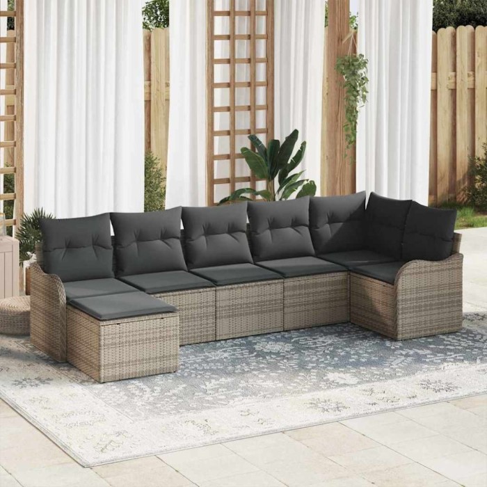 vidaXL Set de canapele pentru grădină cu pernă 7 pcs Gri Rattan poli