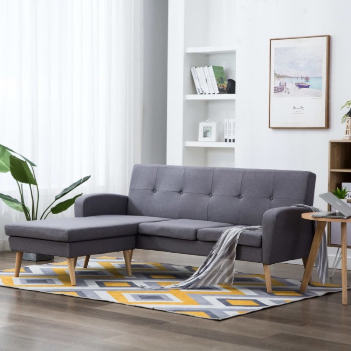 vidaXL Canapea &icirc;n formă de L gri deschis 186x136x79cm tapițerie p&acirc;nză