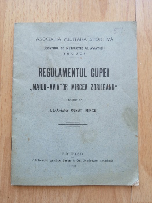 Regulamentul cupei Maior-aviator Mircea Zorileanu - Lt. aviator Ct. Mincu, 1920