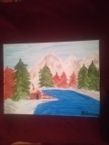 TABLOU PE PANZA CU SASIU NOU 30X40CM PEISAJ DE IARNA PRET DOAR 20 LEI