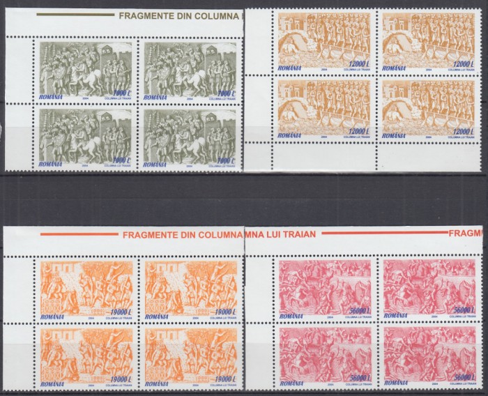 ROMANIA 2004 LP 1660 FRAGMENTE DIN COLUMNA LUI TRAIAN I BLOCURI DE 4 TIMBRE MNH