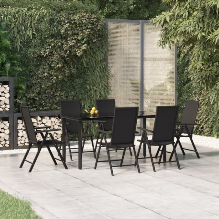 vidaXL Set mobilier de grădină, 7 piese, negru, poliratan 3156513