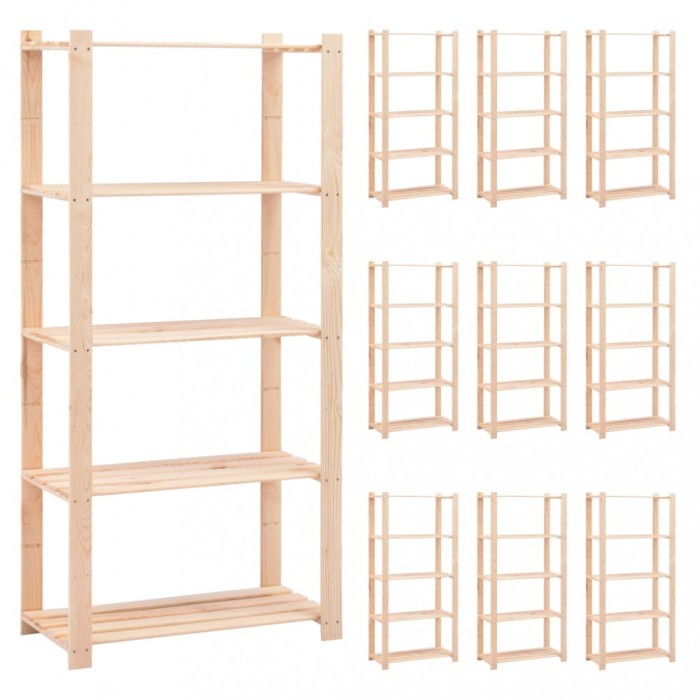 Gossi etajera cu 5 niveluri, 10 buc., 80x38x170 cm, pin masiv, 250 kg