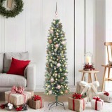 vidaXL Copac Artificial Slăb de Crăciun cu 150 LED Verde și alb 150 cm 3395279