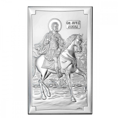 Icoana Sf Mina Ocrotitorul Pagubitilor Argint 9x15cm COD: 2691 foto