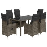 Cumpara ieftin Set bistro de gradina cu perne, 7 piese, gri, poliratan